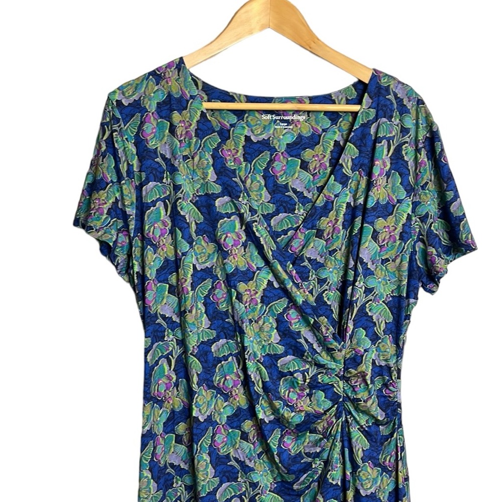 Blue Floral V-Neck Wrap Dress - Women - Picture 3 of 11